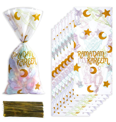 Modefa Gift Wrap Party Favor Treat Bags - Ramadan Kareem White & Gold - Set of 10