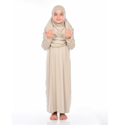 Modefa Girl's Dress Modest Muslim Girl’s Practical One Piece Prayer Dress - Beige