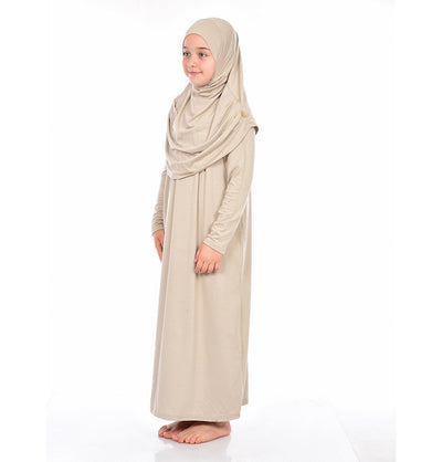 Modefa Girl's Dress Modest Muslim Girl’s Practical One Piece Prayer Dress - Beige