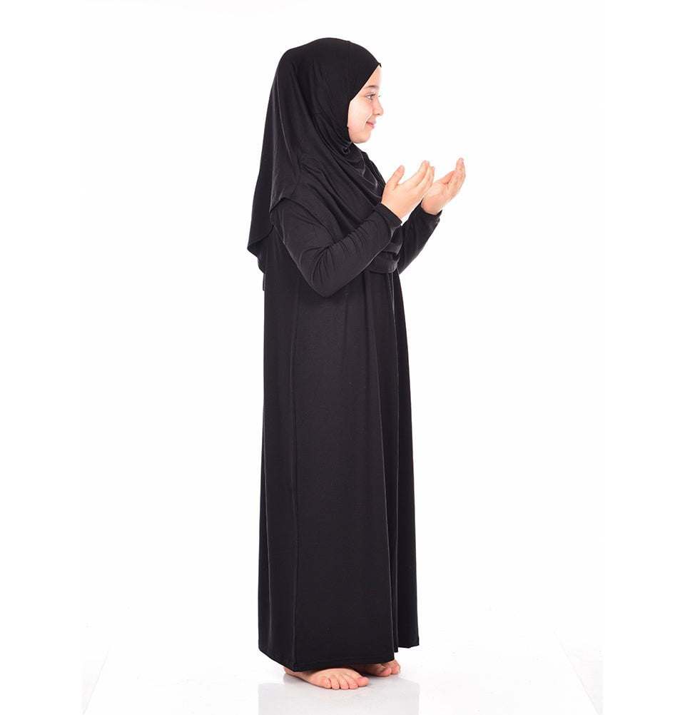 Modefa Girl's Dress Modest Muslim Girl’s Practical One Piece Prayer Dress - Black