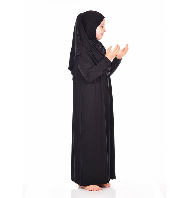 Modest Muslim Girl's Practical One Piece Prayer Dress - Black Modest Muslim Girl's Practical One Piece Prayer Dress - Black