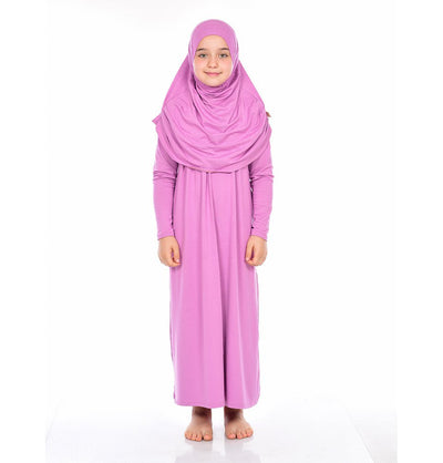Modefa Girl's Dress Modest Muslim Girl’s Practical One Piece Prayer Dress - Deep Pink