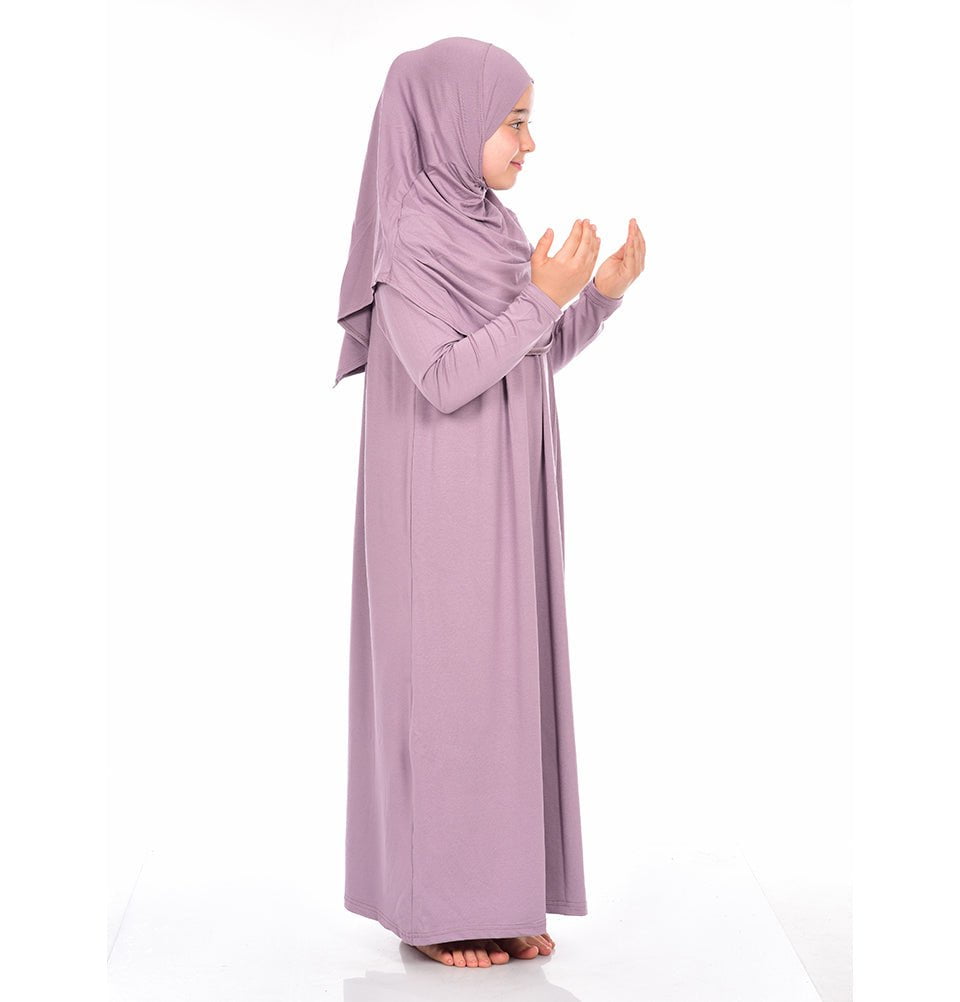 Modefa Girl's Dress Modest Muslim Girl’s Practical One Piece Prayer Dress - Lilac