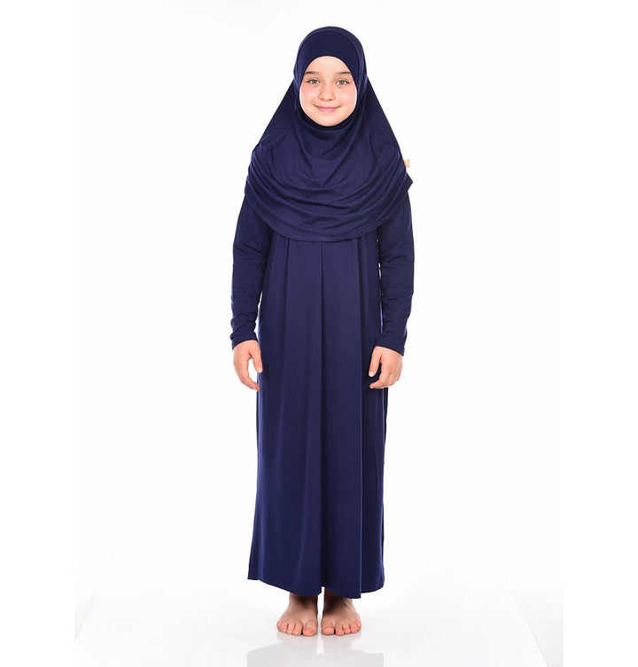 Modest Muslim Girl's Practical One Piece Prayer Dress - Navy Blue Modest Muslim Girl's Practical One Piece Prayer Dress - Navy Blue