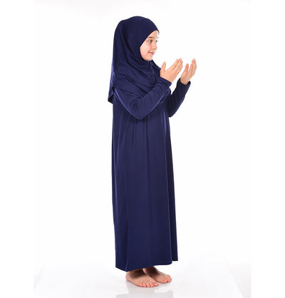 Modefa Girl's Dress Modest Muslim Girl’s Practical One Piece Prayer Dress - Navy Blue