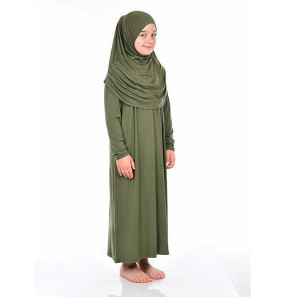 Modefa Girl's Dress Modest Muslim Girl’s Practical One Piece Prayer Dress - Olive Green