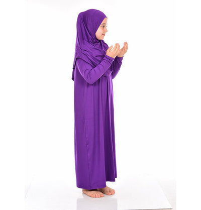 Modefa Girl's Dress Modest Muslim Girl’s Practical One Piece Prayer Dress - Rich Purple