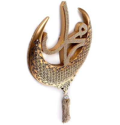 Modefa Gold Islamic Wall Hanging Decor With Tassel - Allah and Muhammad Crescent Set - Esma (Gold)