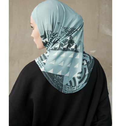 Modefa Instant Hijabs Aqua Green Modefa One Piece Instant Sports Hijab - Geometric Tiles - Aqua Green