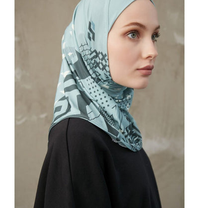 Modefa Instant Hijabs Aqua Green Modefa One Piece Instant Sports Hijab - Geometric Tiles - Aqua Green