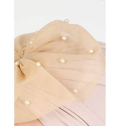 Modefa Instant Hijabs Beige Pearled Lace Petal Turban Hijab - Beige