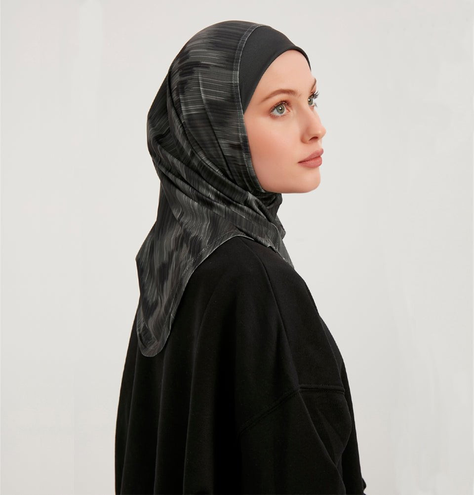 Modefa One Piece Instant Sports Hijab -Abstract Flame - Black