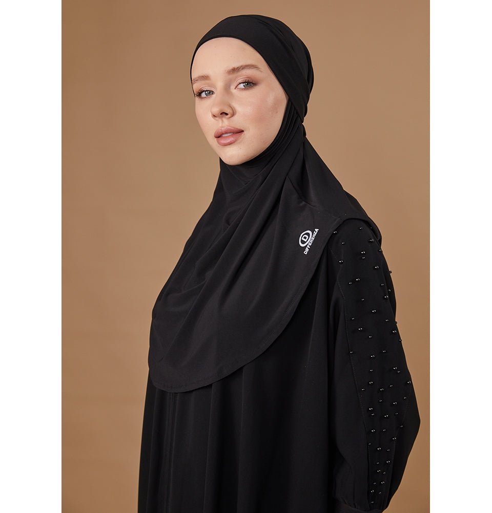 Modefa Instant Hijabs Black One Piece Instant Hijab with Tie-Back Niqab - Black