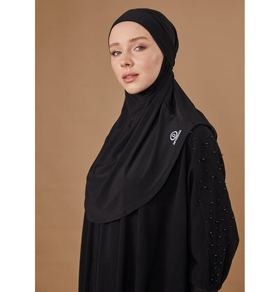 Modefa Instant Hijabs Black One Piece Instant Hijab with Tie-Back Niqab - Black