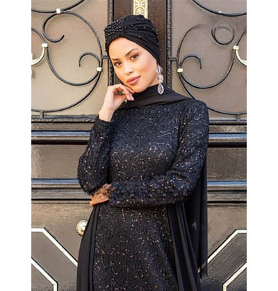 Modefa Instant Hijabs Black Pearled Turban Hijab - Black