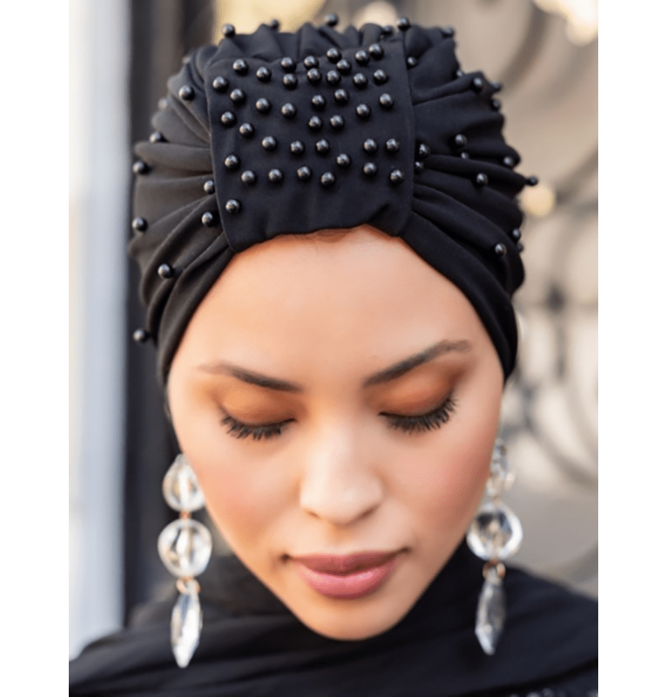 Modefa Instant Hijabs Black Pearled Turban Hijab - Black