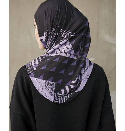 Modefa Instant Hijabs Black/Purple Modefa One Piece Instant Sports Hijab - Geometric Tiles - Black/Purple