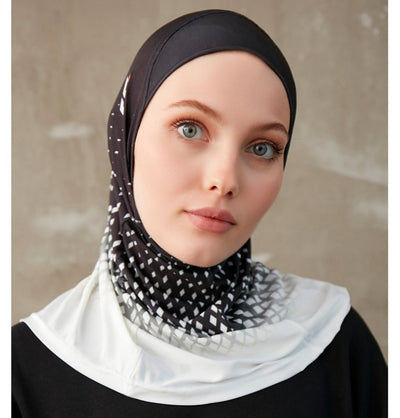 Modefa Instant Hijabs Black White Modefa One Piece Instant Sports Hijab - Ombré Diamond - Black White