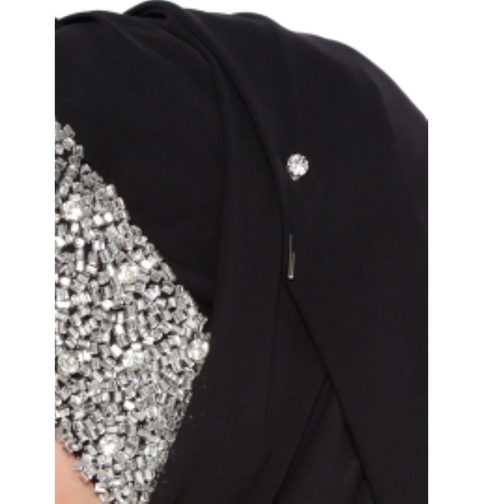 Modefa Instant Hijabs Black with Silver Beads Chic Chiffon Shawl Instant Hijab with Sequined Bonnet - Black with Silver Beads