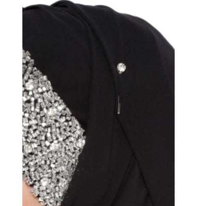 Modefa Instant Hijabs Black with Silver Beads Chic Chiffon Shawl Instant Hijab with Sequined Bonnet - Black with Silver Beads