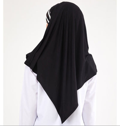Modefa Instant Hijabs Black with White Stripe One Piece Instant Criss-Cross Jersey Shawl - Black with White Stripe