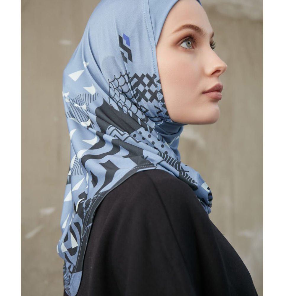 Modefa Instant Hijabs Blue Modefa One Piece Instant Sports Hijab - Geometric Tiles - Blue