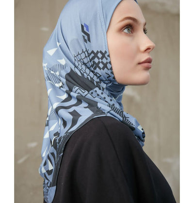 Modefa Instant Hijabs Blue Modefa One Piece Instant Sports Hijab - Geometric Tiles - Blue