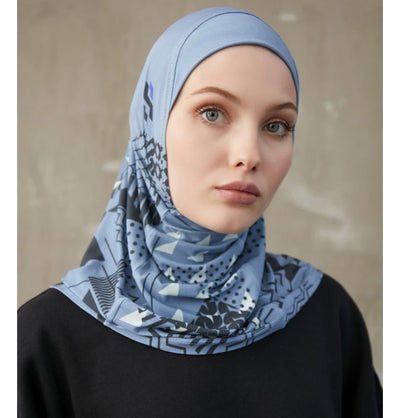 Modefa Instant Hijabs Blue Modefa One Piece Instant Sports Hijab - Geometric Tiles - Blue