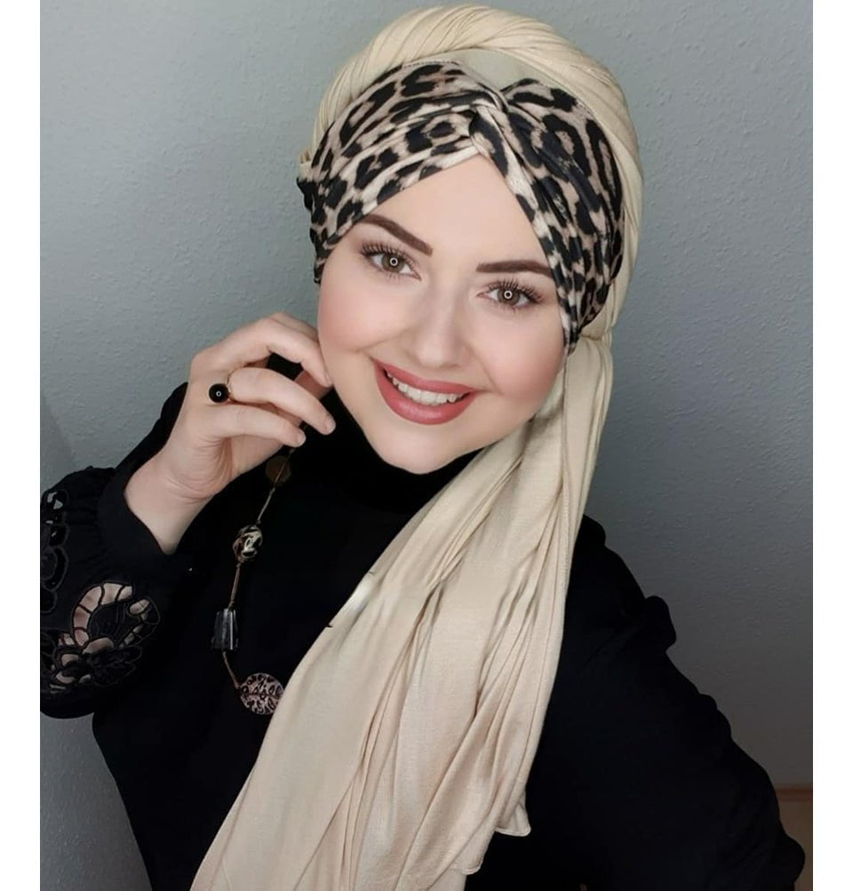 Modefa Instant Hijabs Camel Beige Solid & Leopard Print Jersey Instant Hijab - Camel Beige