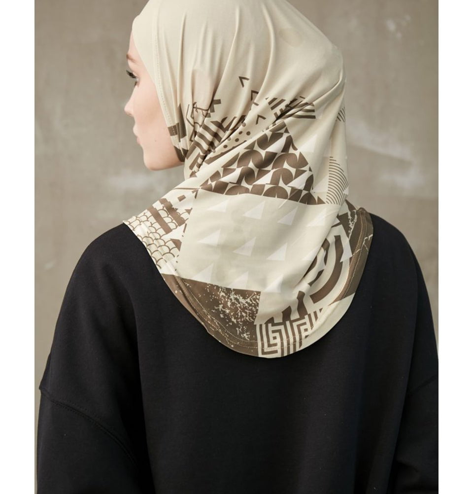 Modefa Instant Hijabs Camel Modefa One Piece Instant Sports Hijab - Geometric Tiles - Camel