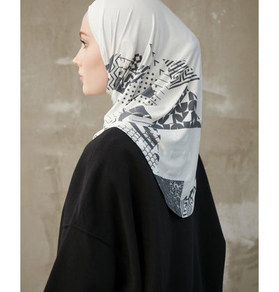 Modefa Instant Hijabs Charcoal Modefa One Piece Instant Sports Hijab - Geometric Tiles - Charcoal