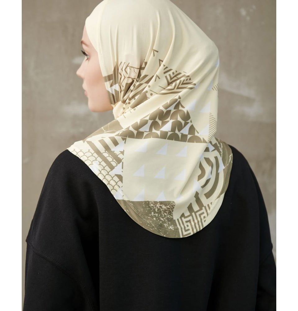 Modefa Instant Hijabs Cream Beige Modefa One Piece Instant Sports Hijab - Geometric Tiles - Cream Beige