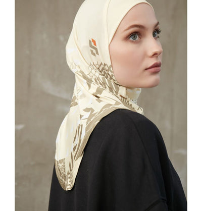 Modefa Instant Hijabs Cream Beige Modefa One Piece Instant Sports Hijab - Geometric Tiles - Cream Beige