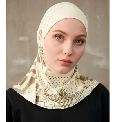 Modefa Instant Hijabs Cream Beige Modefa One Piece Instant Sports Hijab - Geometric Tiles - Cream Beige