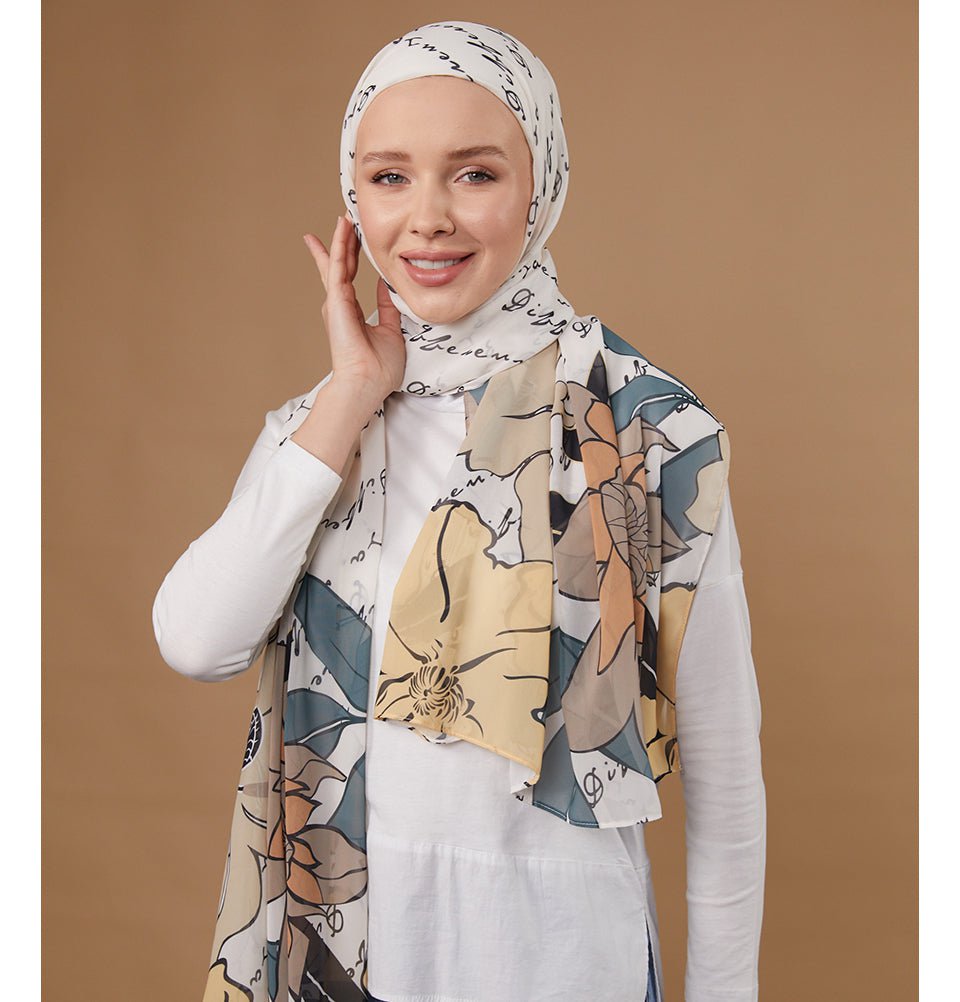 Modefa Instant Hijabs Ecru Lotus Blossom Instant Wrap Hijab - Ecru