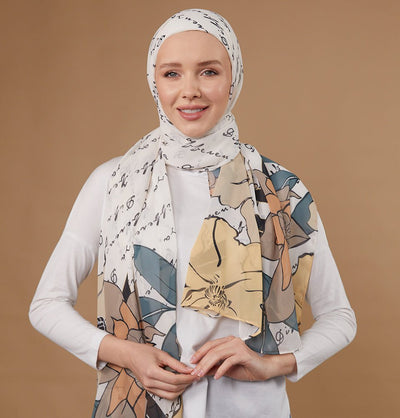 Modefa Instant Hijabs Ecru Lotus Blossom Instant Wrap Hijab - Ecru