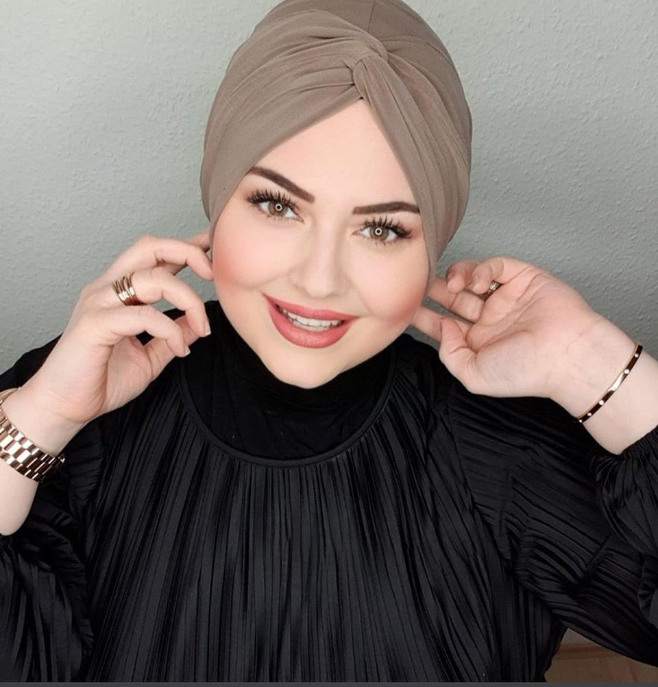 Modefa Instant Hijabs Mink Front Twist Turban Hijab - Mink