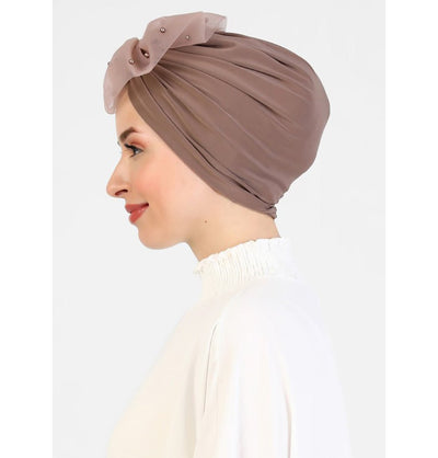 Modefa Instant Hijabs Mink Pearled Lace Petal Turban Hijab - Mink