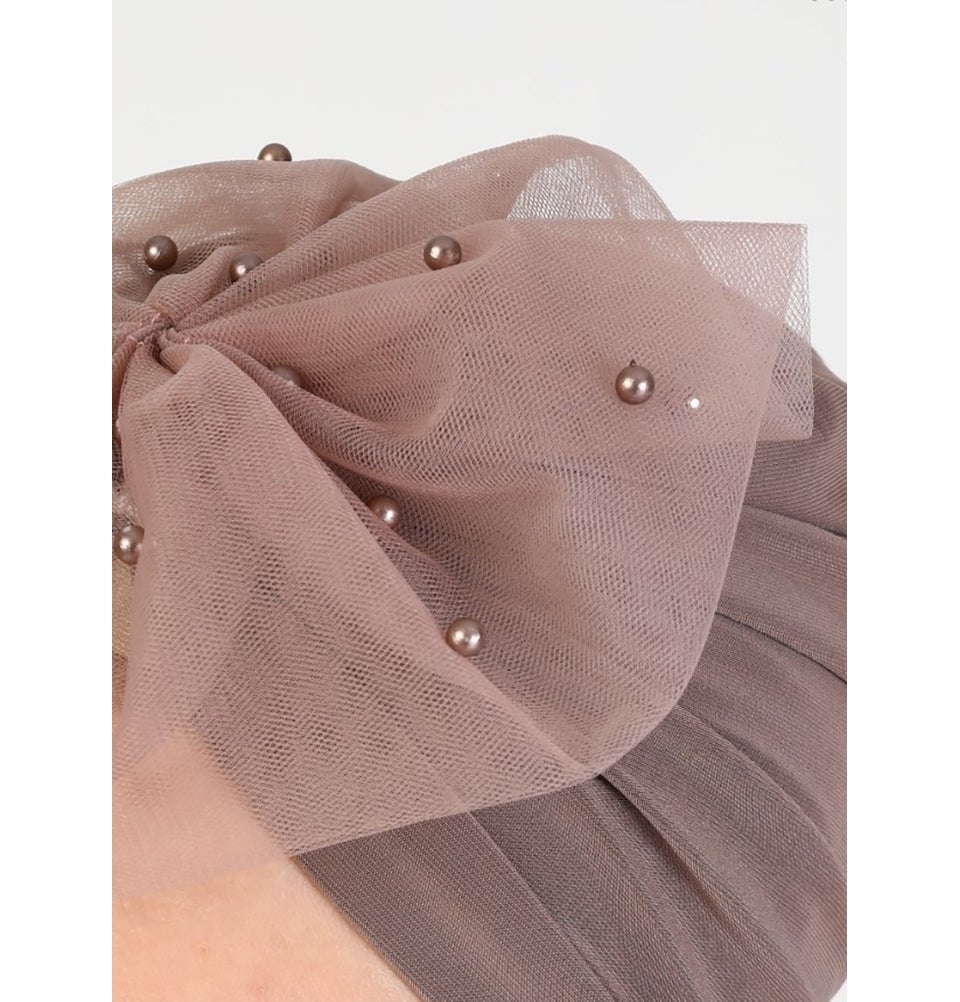 Modefa Instant Hijabs Mink Pearled Lace Petal Turban Hijab - Mink