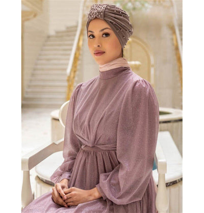 Modefa Instant Hijabs Mink Pearled Turban Hijab - Mink