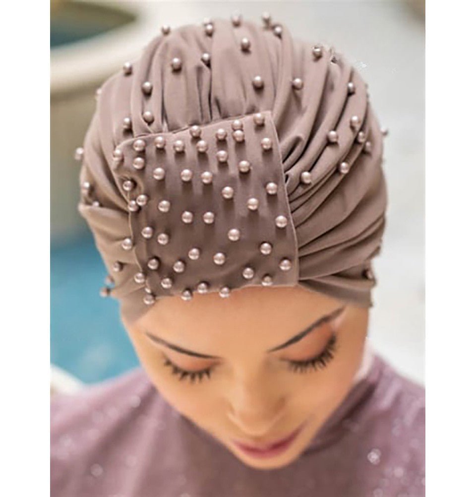 Modefa Instant Hijabs Mink Pearled Turban Hijab - Mink