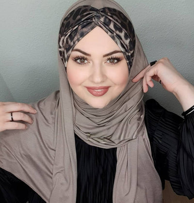 Modefa Instant Hijabs Mink Solid & Leopard Print Jersey Instant Hijab - Mink