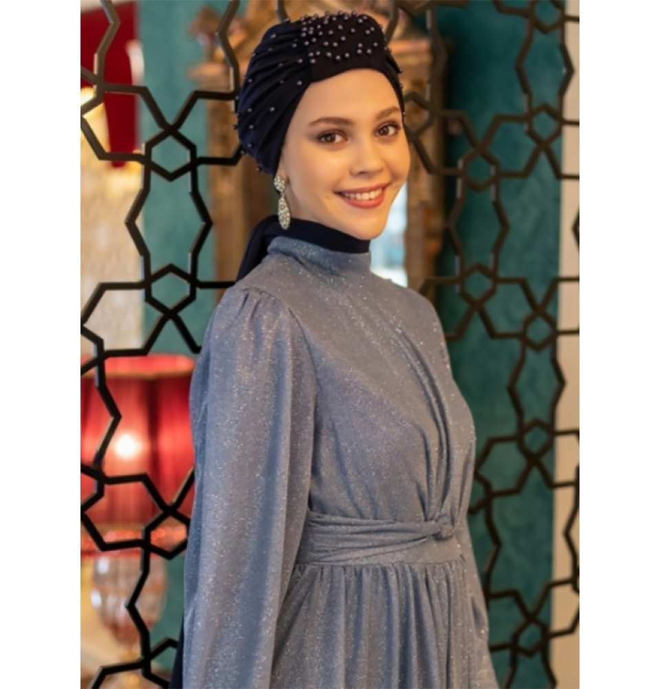 Modefa Instant Hijabs Navy Blue Pearled Turban Hijab - Navy Blue