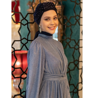 Modefa Instant Hijabs Navy Blue Pearled Turban Hijab - Navy Blue