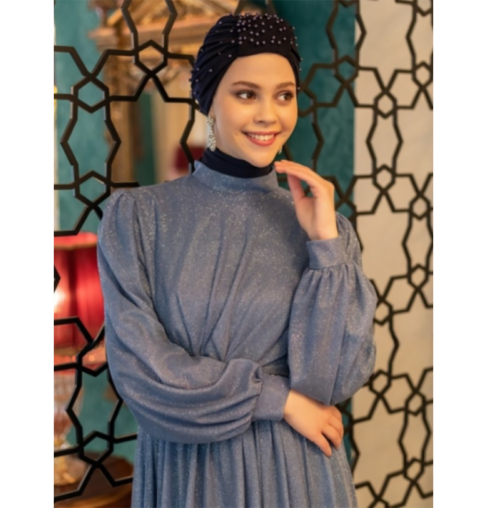 Modefa Instant Hijabs Navy Blue Pearled Turban Hijab - Navy Blue