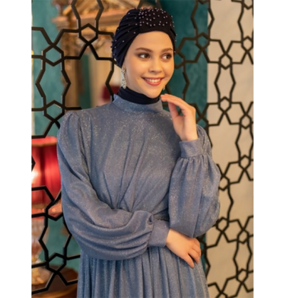 Modefa Instant Hijabs Navy Blue Pearled Turban Hijab - Navy Blue