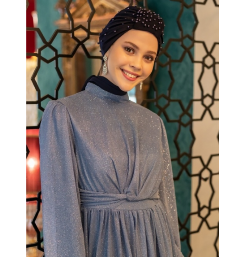 Modefa Instant Hijabs Navy Blue Pearled Turban Hijab - Navy Blue