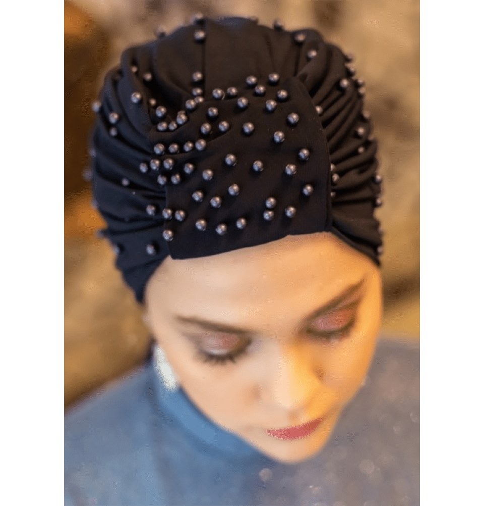 Modefa Instant Hijabs Navy Blue Pearled Turban Hijab - Navy Blue