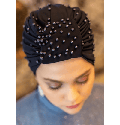 Modefa Instant Hijabs Navy Blue Pearled Turban Hijab - Navy Blue