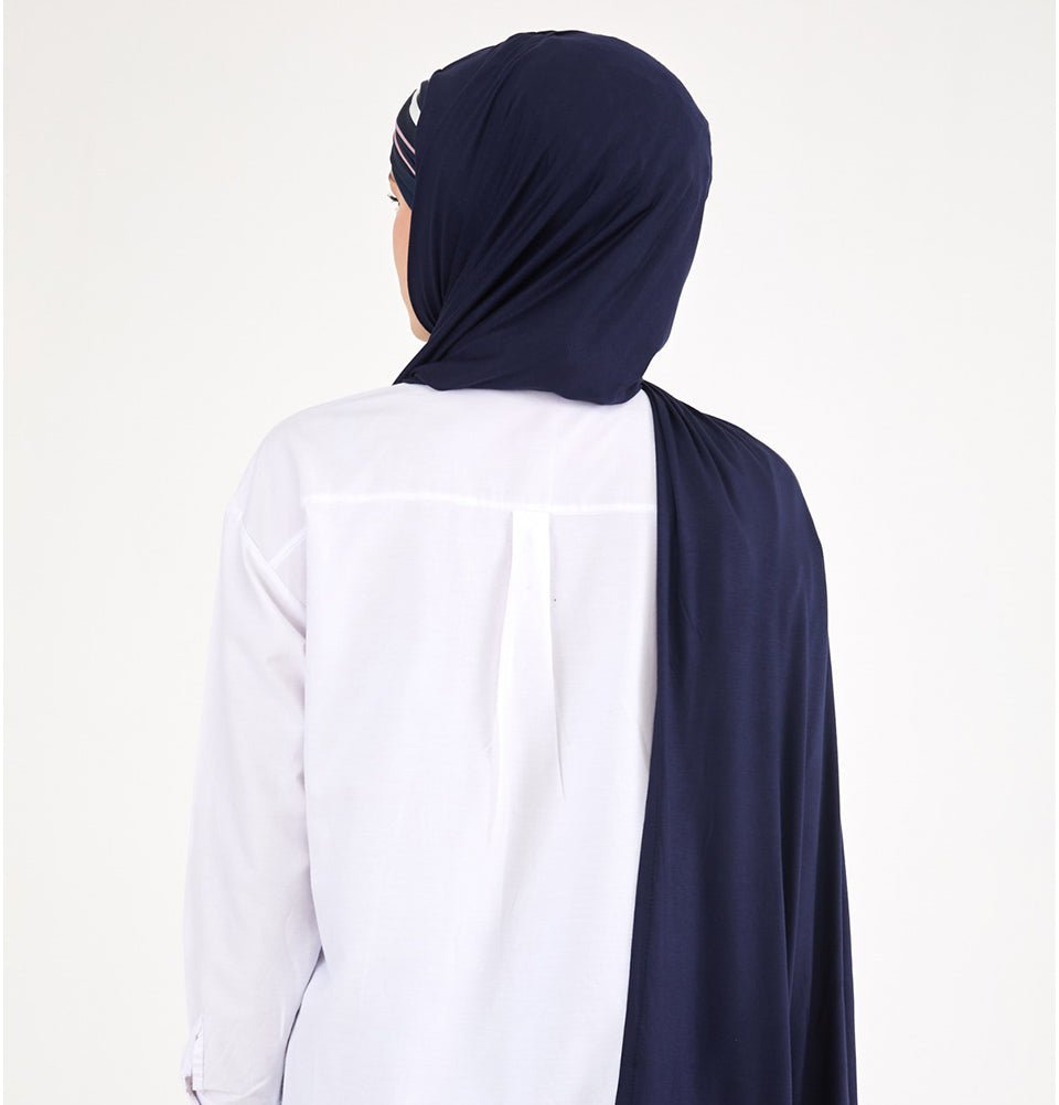 Modefa Instant Hijabs Navy One Piece Instant Criss-Cross Jersey Shawl - Navy